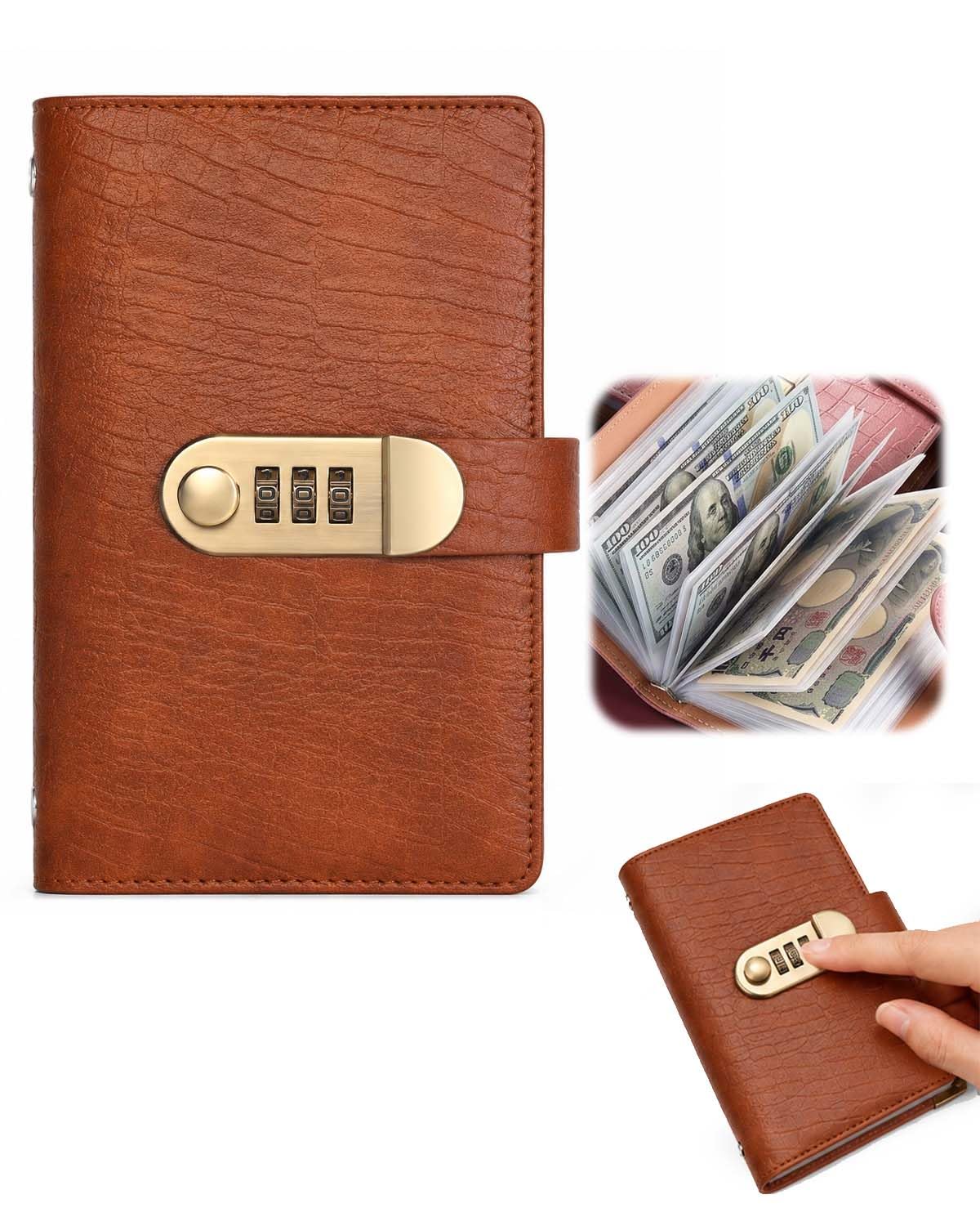 Savings Book with Lock Cash Organizer for Home Budgeting，Brown