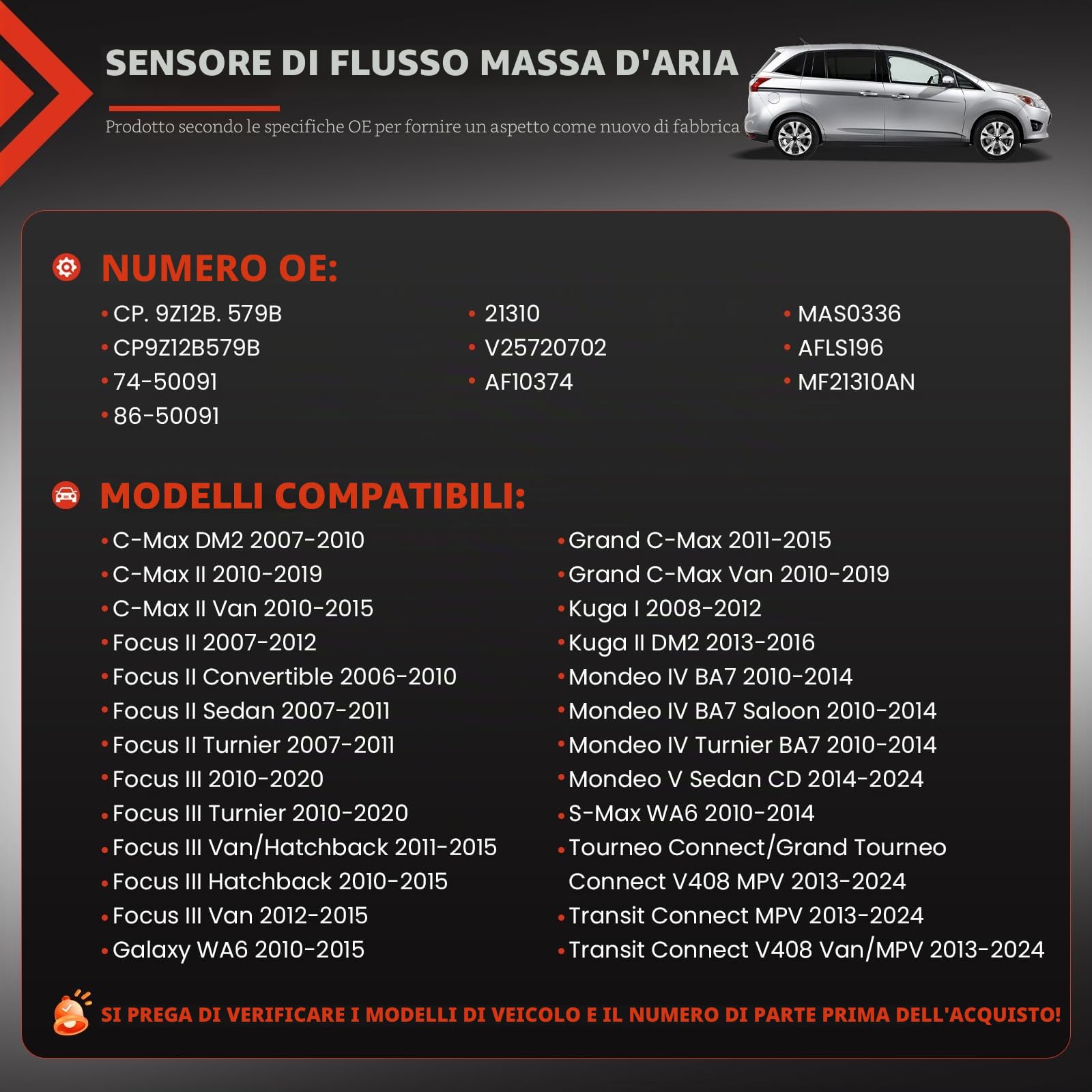 Debimetro Air 4 Pin CP9Z12B579B per C-Max DM2 Focus II III DA DP HCP 1.6 1.8 2.0 TDCI 7M5112B579BA Sensore Portata D'aria 1444420 1480570