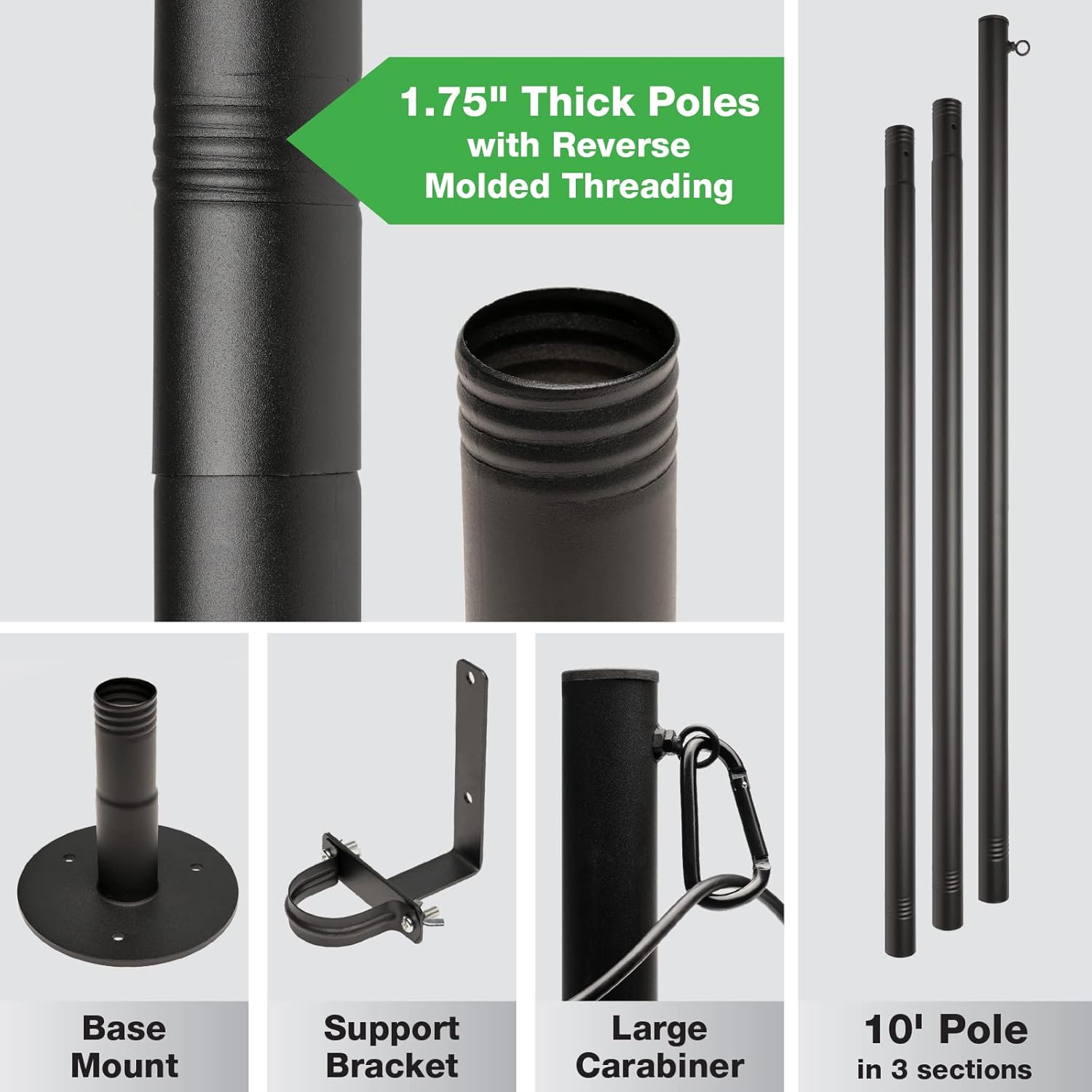 Premium String Light Poles - 2 Pack - Extends to 10 Feet – Deck Mount (Wood/Concrete)