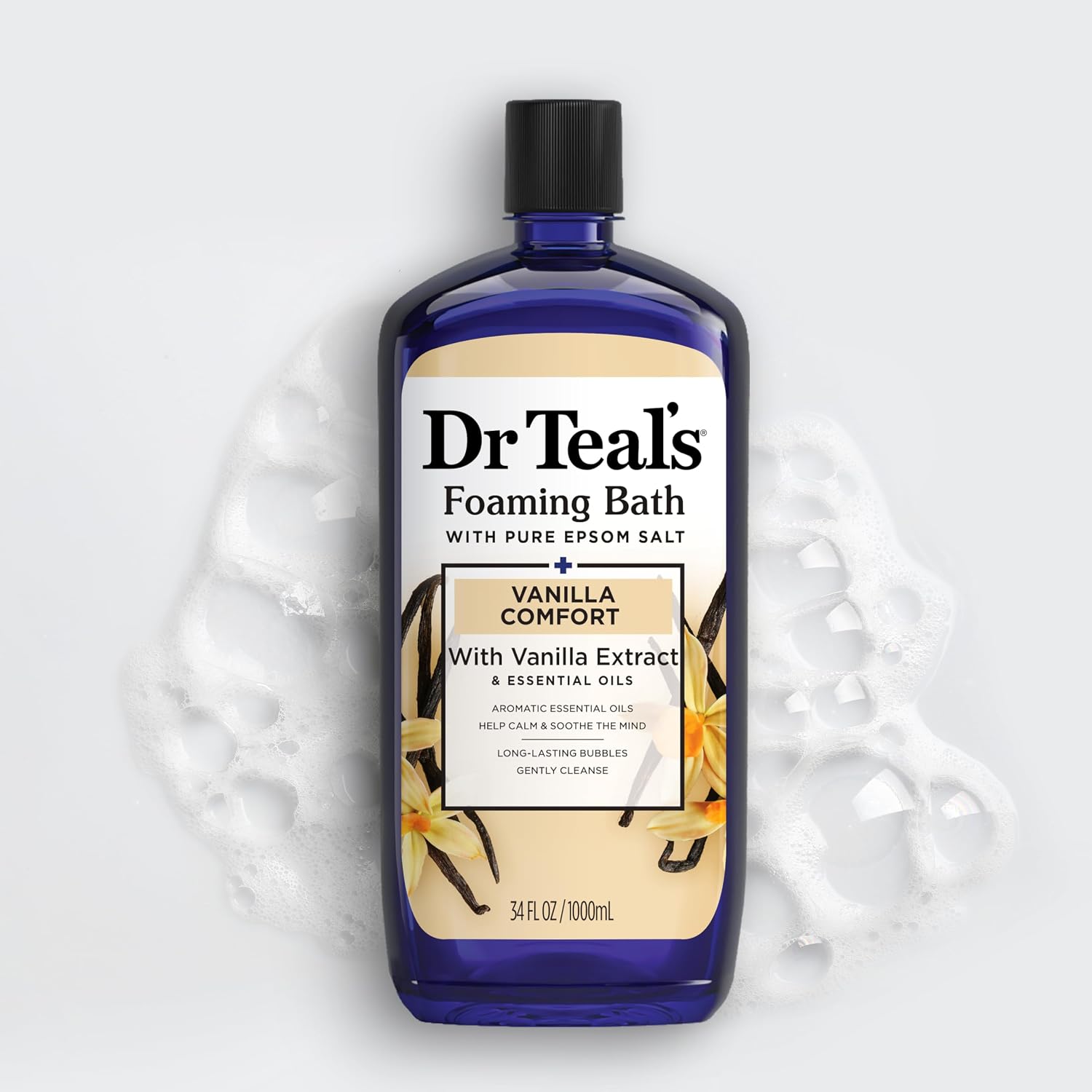 Dr Teal's Foaming Bath with Pure Epsom Salt, Vanilla Comfort, 34 fl oz (Pack of 4)