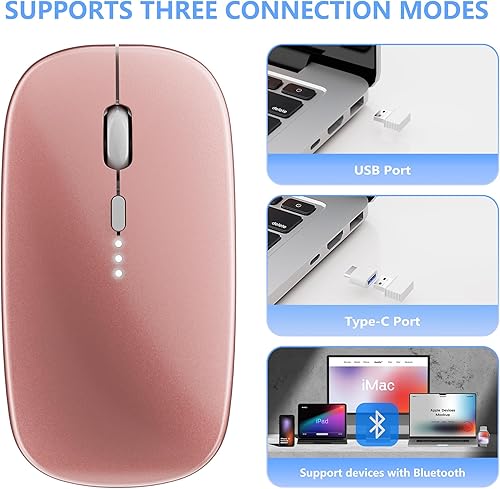 Miniatura 3 de Ratón silencioso inalámbrico recargable delgado  Tecnología inalámbrica y Bluetooth de 2.4G  Modos de conexión flexibles a través de Bluetooth, USB