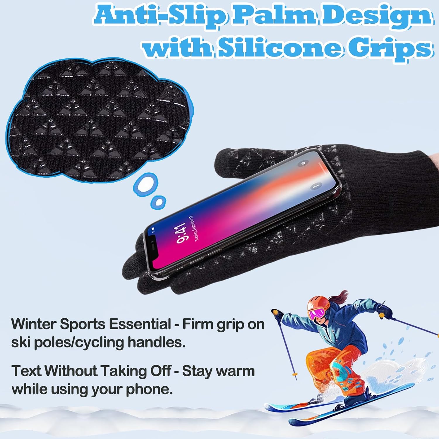 Kids Balaclava Winter Hat Set, Fleece Ski Face Mask with Touchscreen Anti-Slip Warmer Gloves for Boys Girls 3-8 8-16Y - Image 5