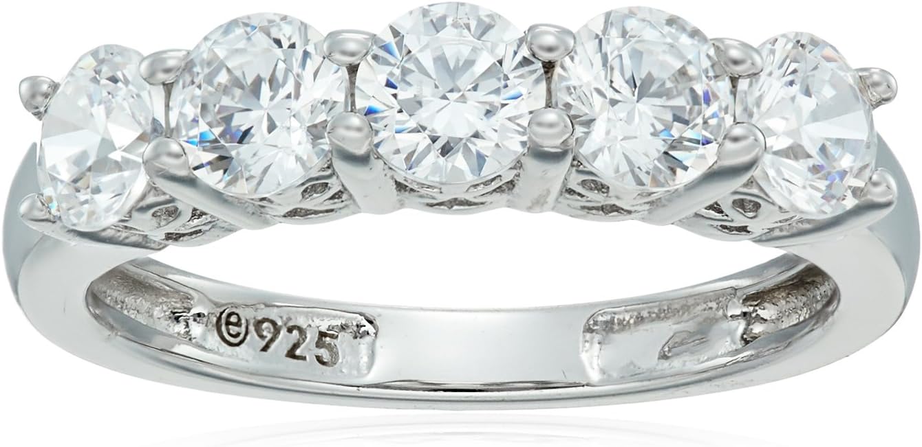 Sterling Silver Five-Stone Ring set with Round Cut Infinite Elements Cubic Zirconia (previously Amazon Collection)