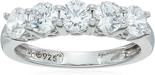 Tienda Collection Anillo de cinco piedras de plata de ley con circonita cúbica de corte redondo con elementos infinitos