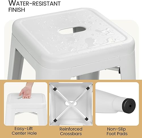 Miniatura 5 de Yaheetech Juego de 4 taburetes de bar de metal de 30 pulgadas, herramientas de barra sin espalda, sillas de bar apilables industriales con