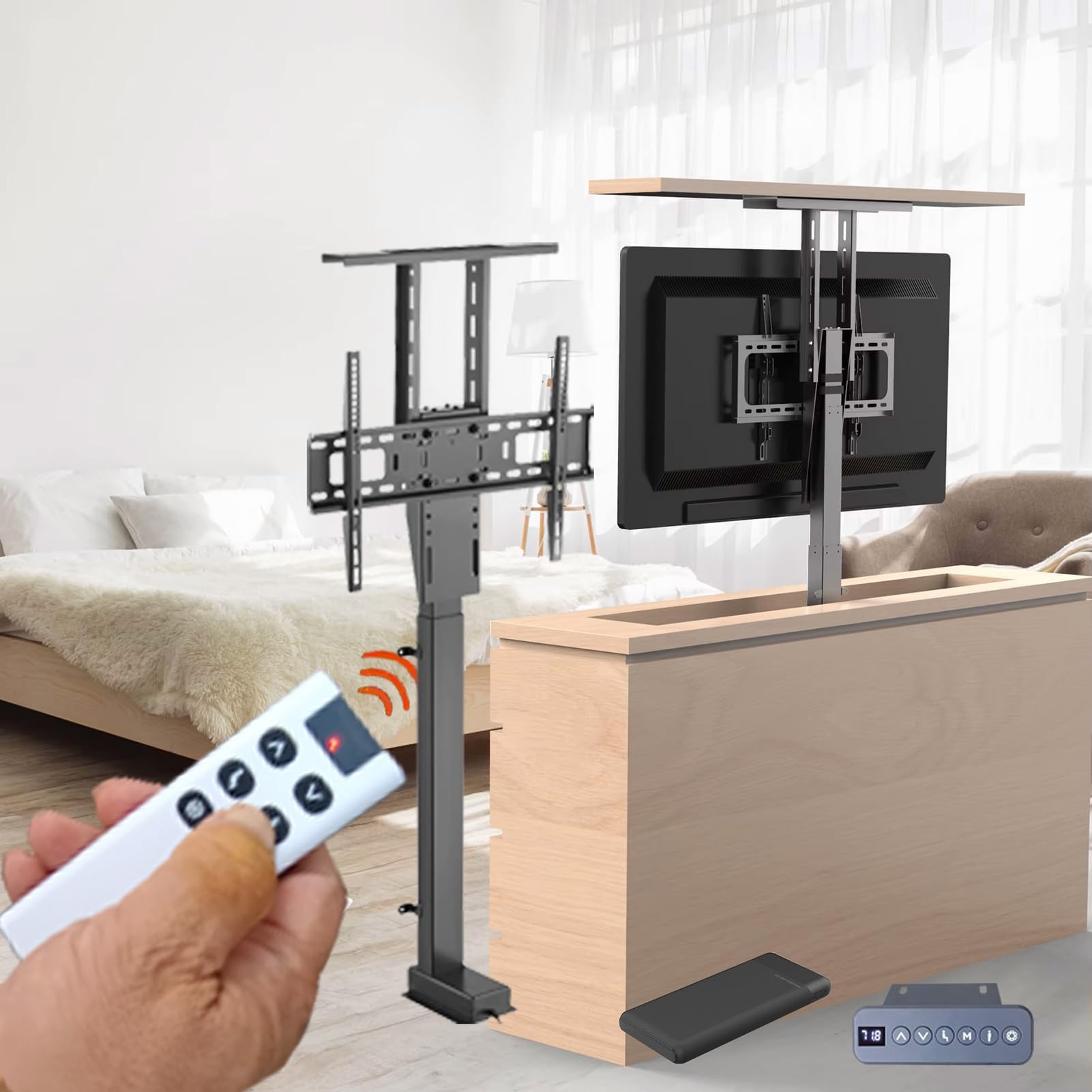 Soporte de Montaje para TV, Soporte Ajustable, Soporte de elevación motorizado para TV, Elevador motorizado para TV de 32 a 70 Pulgadas, Recorrido en Menos de 40 Segundos (710-1610 m)