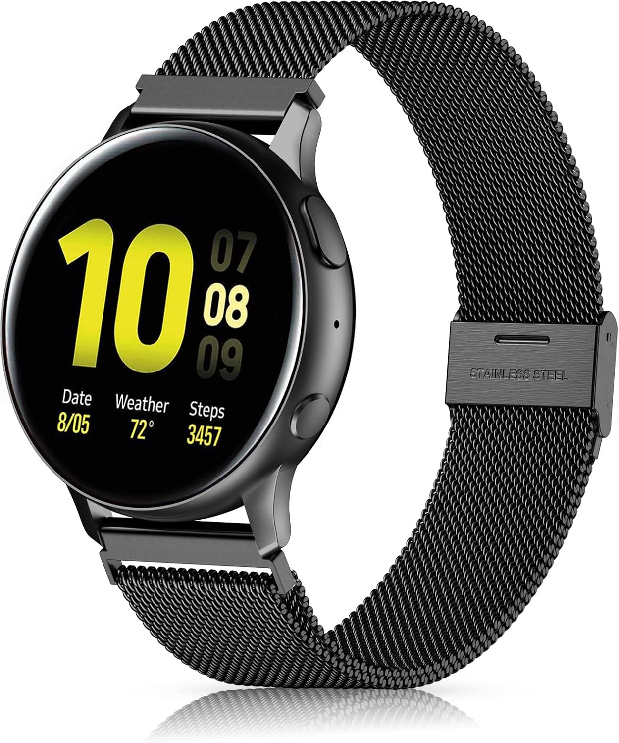 GEAK Compatible with Galaxy Watch 4 40mm 44mm Bands/Samsung Active 2 Watch Band 40mm 44mm, 20mm Stainless Steel Mesh Loop Watch Bands for Galaxy Watch 3 41mm Band/Galaxy Watch 42mm Black