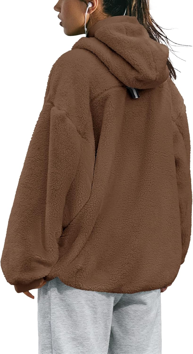 Yanekop Womens Sherpa Pullover Hoodies Fuzzy Fleece Jacket Oversized Mock Neck Sweater Warm Winter Coat with Pockets - Image 5