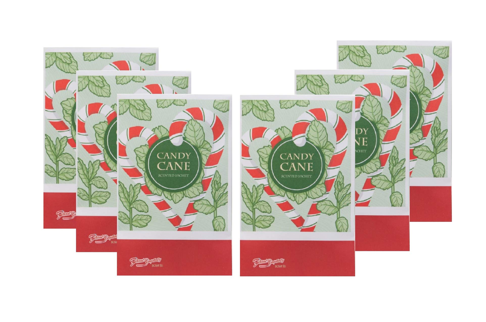 Floral Simplicity Candy Cane Scented Sachets Pack of 6, Fall & Winter - Long-Lasting Scented Bags, Home Fragrance, Air Freshener & Deodorizer for Closet, Room, Drawer, or Cars, Made in USA