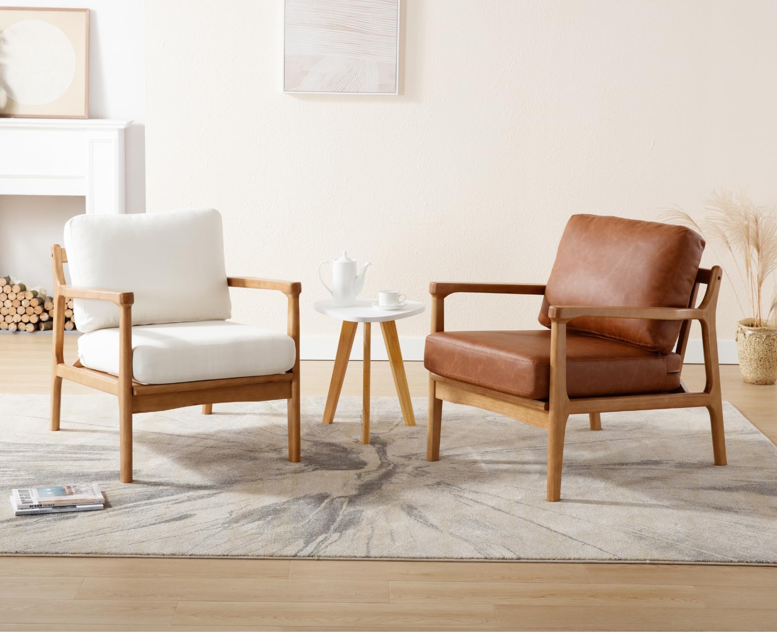 chairus Leinen Ohrensessel für Wohnzimmer Polsterstuhl Loungesessel Lehnsessel mit Massivholzrahmen Relaxsessel für Wohnzimmer (Beige)