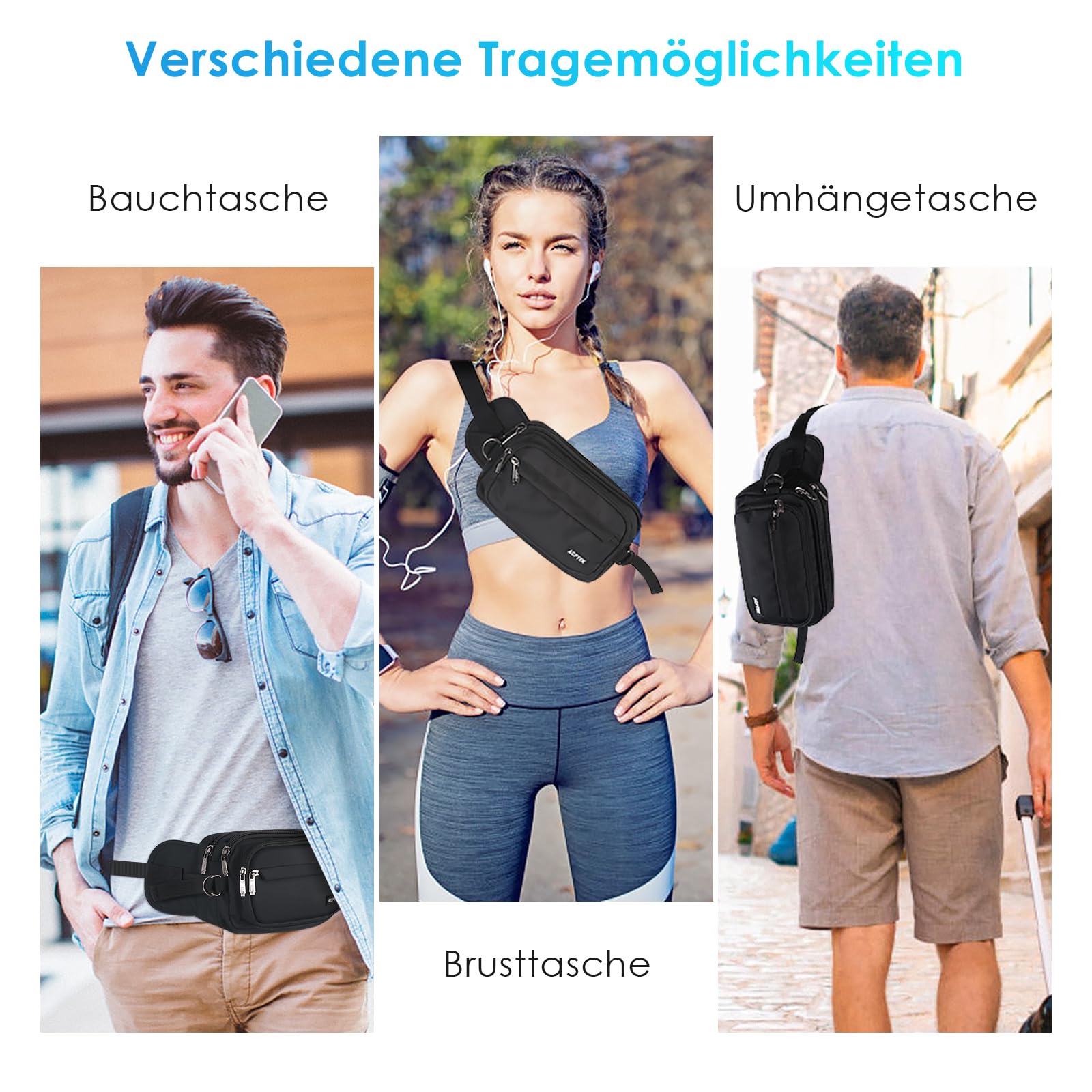 AGPTEK Bauchtasche für Herren und Damen, wasserdichte Gürteltasche mit 5 Einzelfächern, Hüfttaschen für Hundespaziergänge, Reise, Wanderung und Outdoor-Aktivität