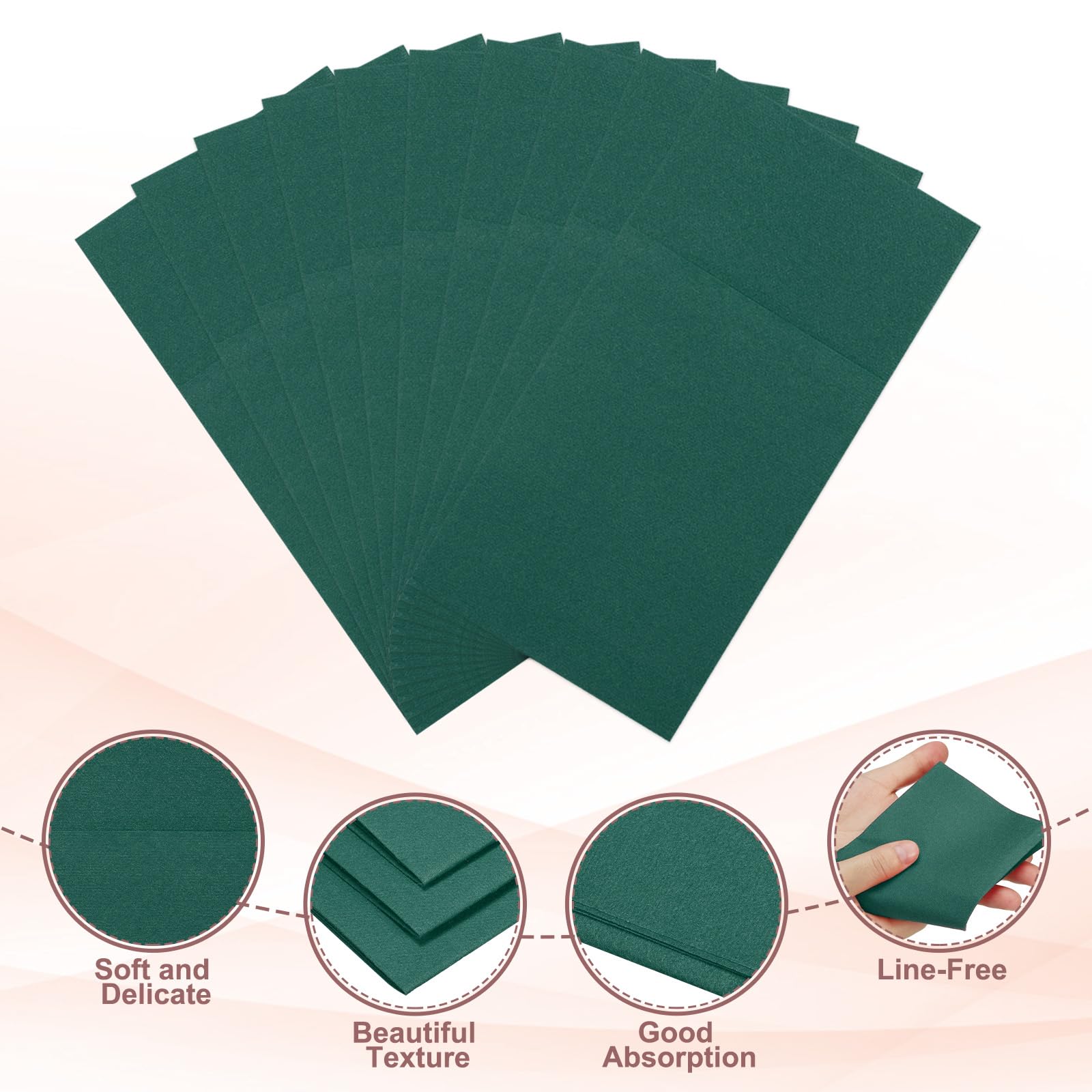 QUARKZMAN 100 Serviettes Jetables En Lin Avec Poches À Couverts Intégrées, Serviettes En Papier Pour Couteaux Et Fourchettes, Essuie-Mains Pour Mariage Dark Green