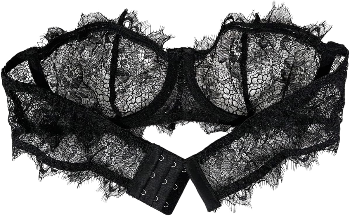 WDIRARA Women's Lace Underwire Bandeau Strapless Bra Adjustable Straps Bras