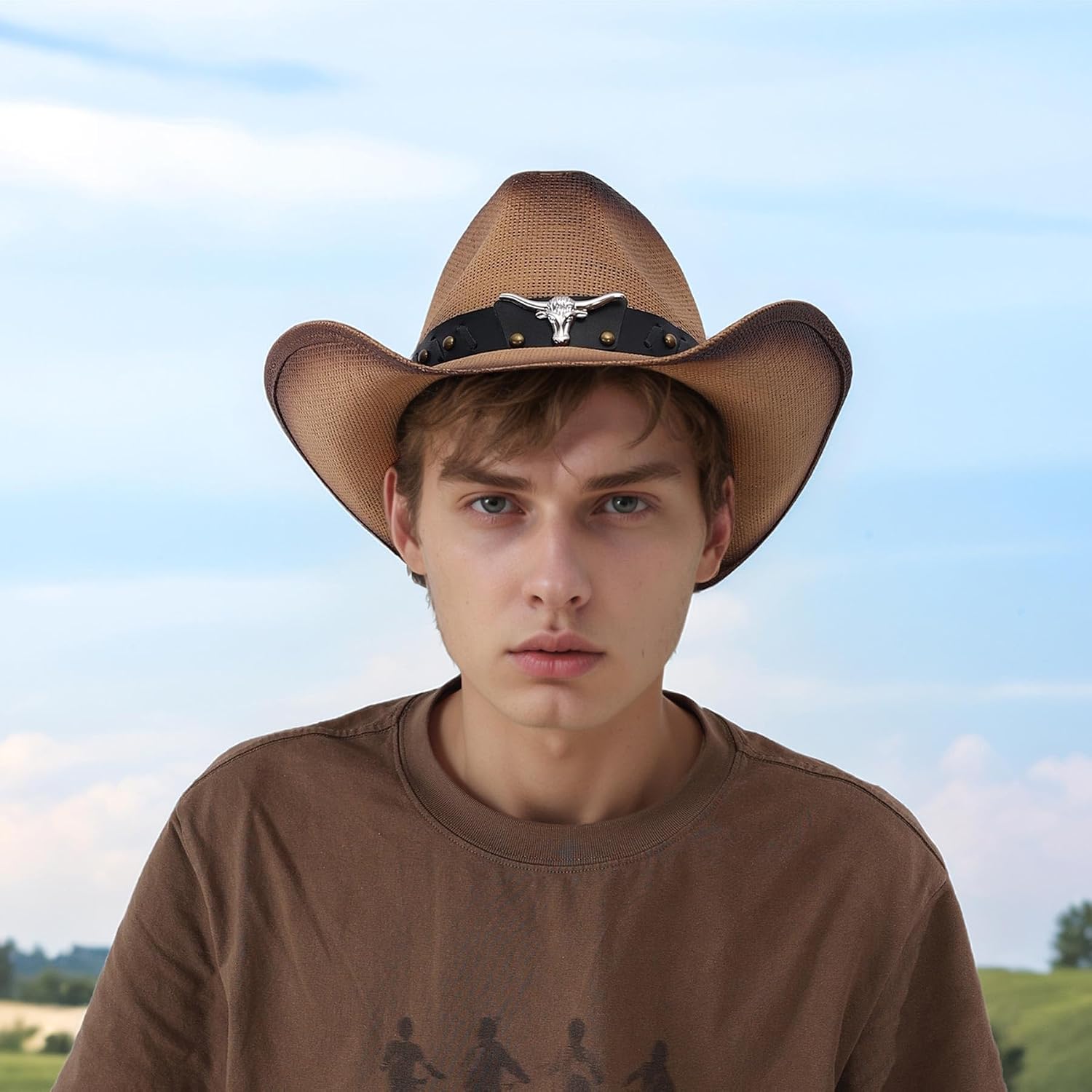 Western Cowboy Hat for Women Men Straw and Denim Cowboy Hats for Costume Rodeo Cowgirl Hat with Wide Brim for Girls