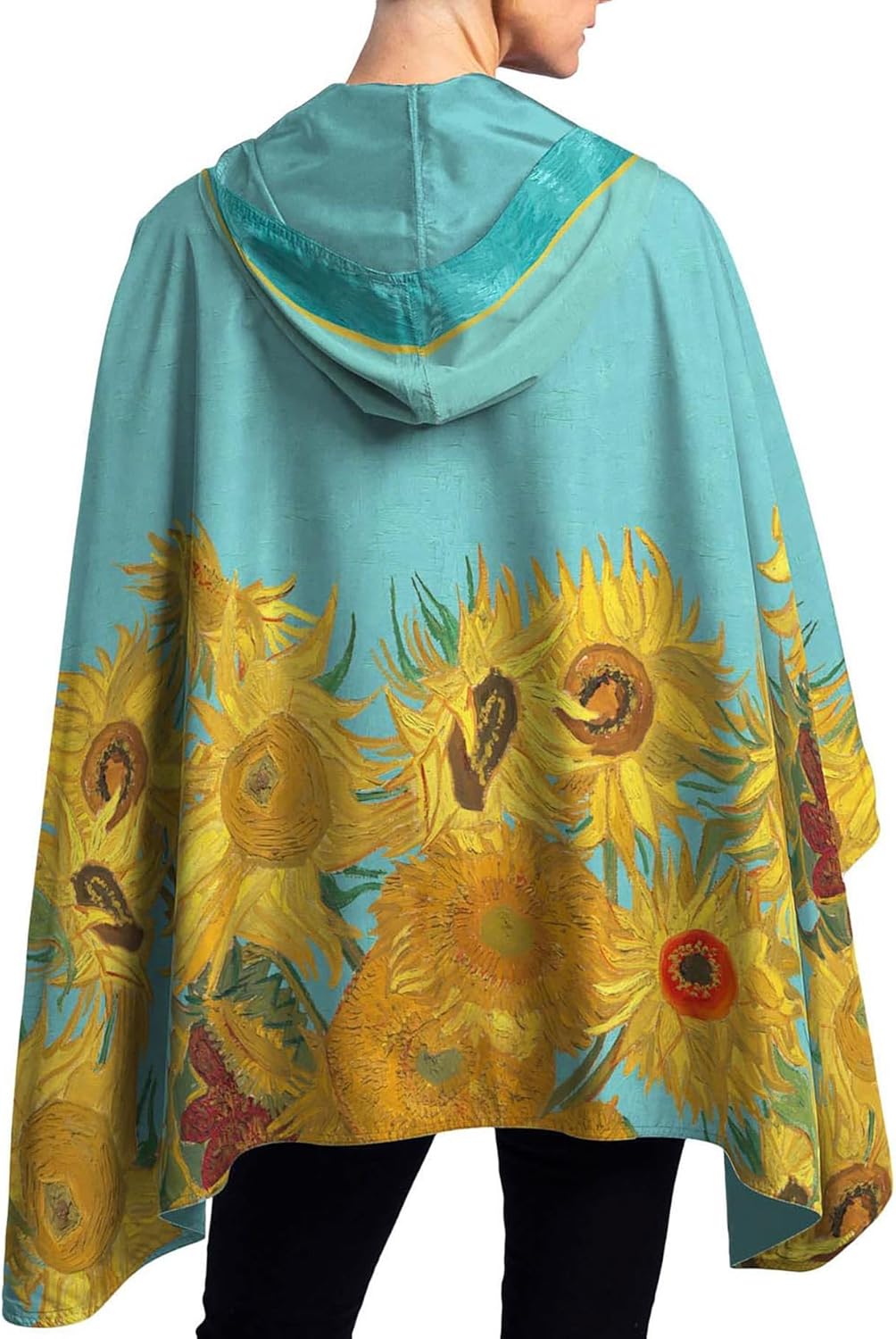 RainCaper van Gogh Sunflowers Womens Rain Cape Poncho with Hood Reversible