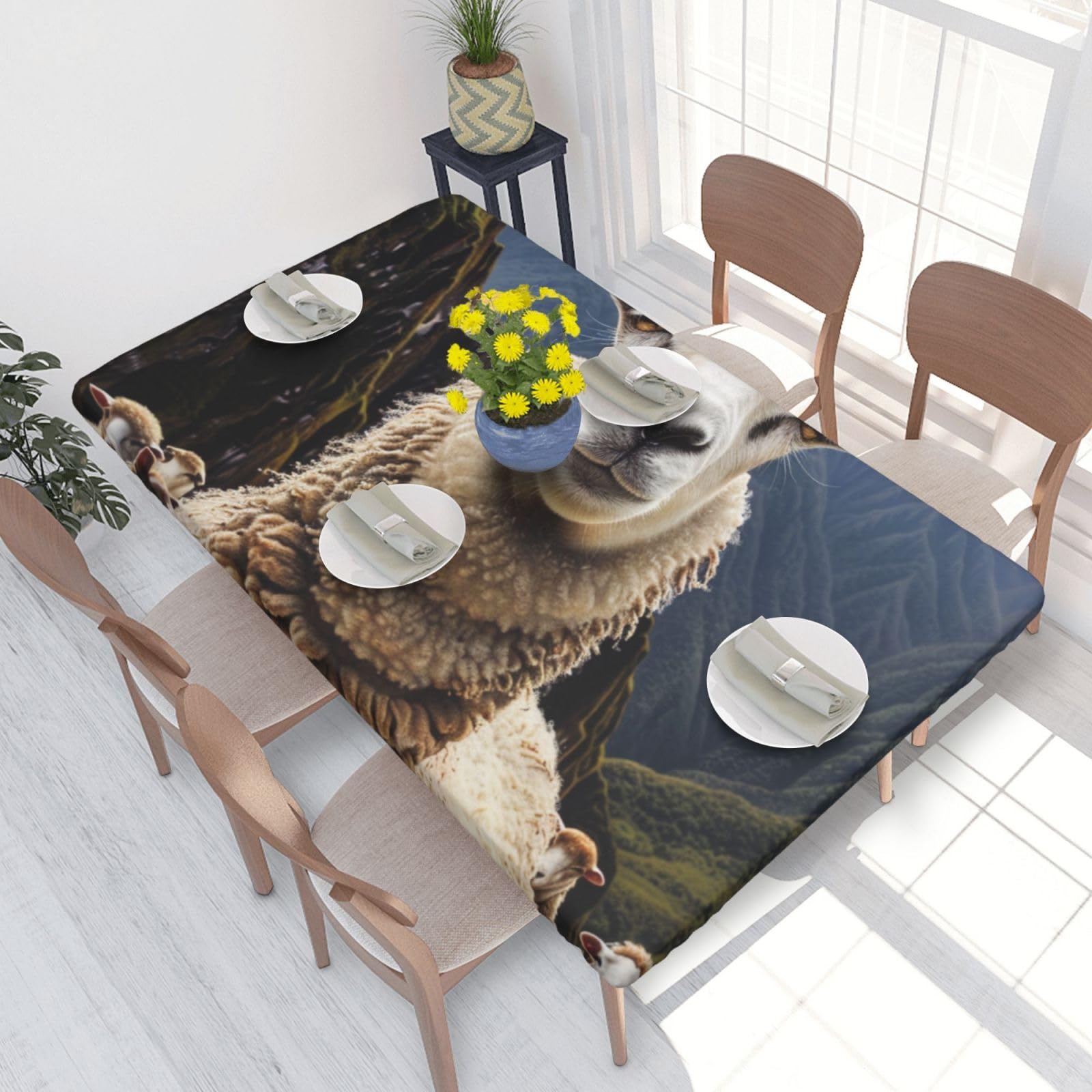 WPKJU Sheep Printed Tablecloths 4ft Rectangular Table Covers Washable Polyester Decorative Table Cloth for Dining Table Picnic Wedding