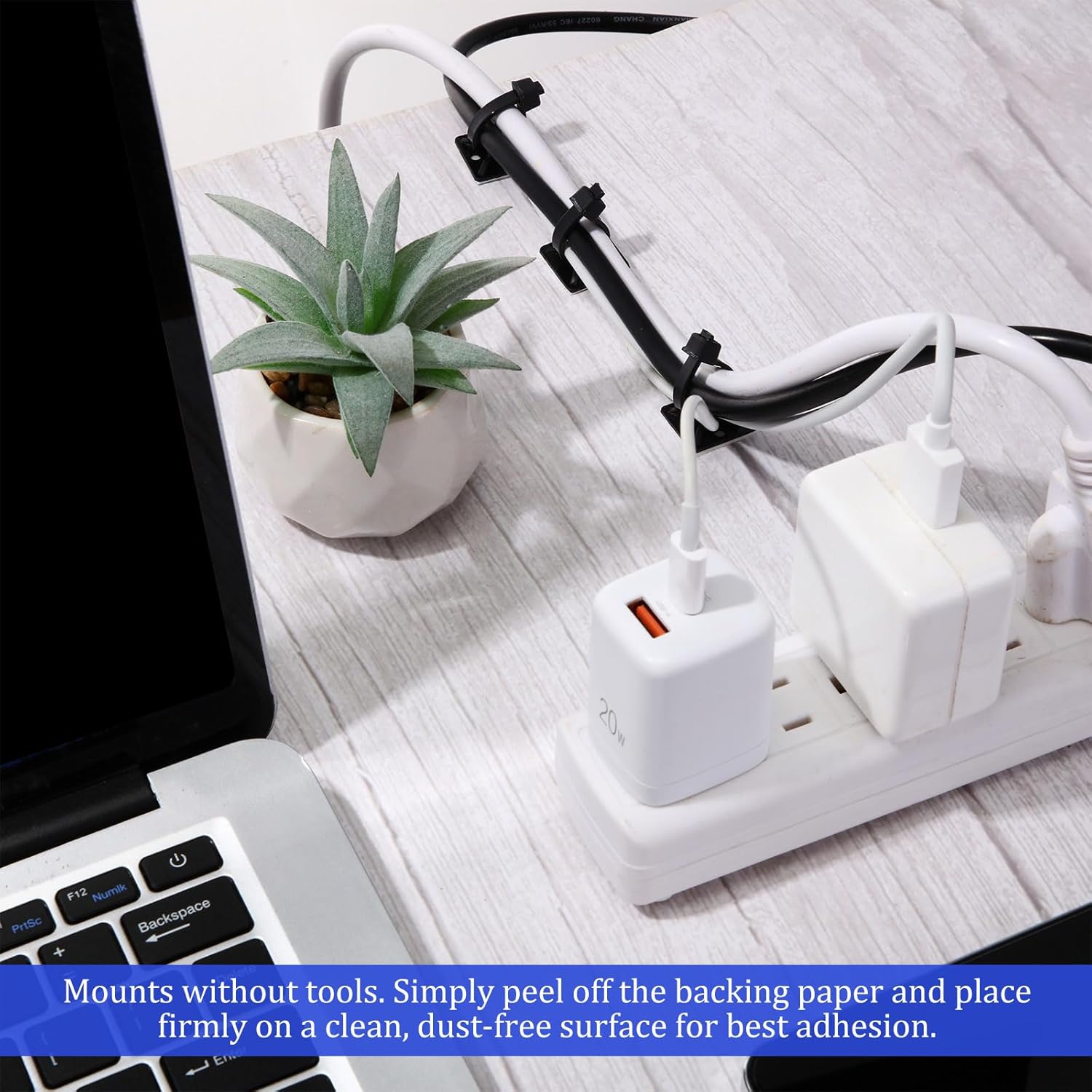 1000 Pcs 3/4 Inch Black Self Adhesive Cable Zip Tie Mounts Wires Zip Tie Mounting Base Holders Management Anchors Organizer Holders for Indoor & Outdoor Cable Organization (Black)