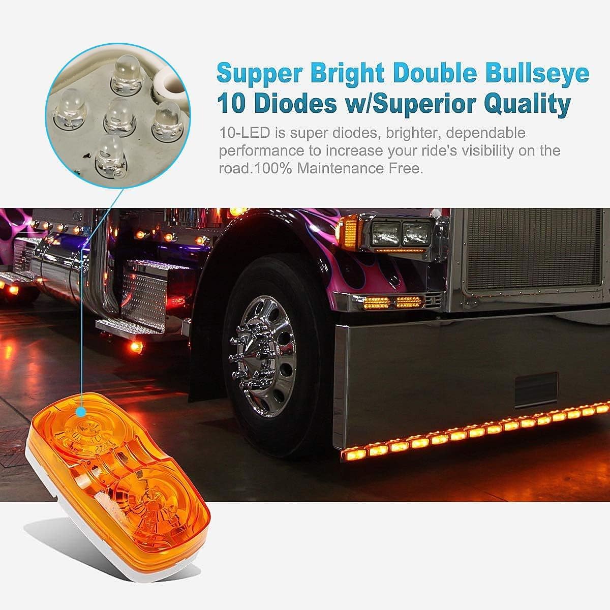 Partsam 10x Double Bubble Bullseye LED Marker Light, [DOT Approved] 2x4 Rectangle Amber 10 LED Tiger Eye Trailer RV Camper Truck Clearance Lights Indicators Surface Mount 12V