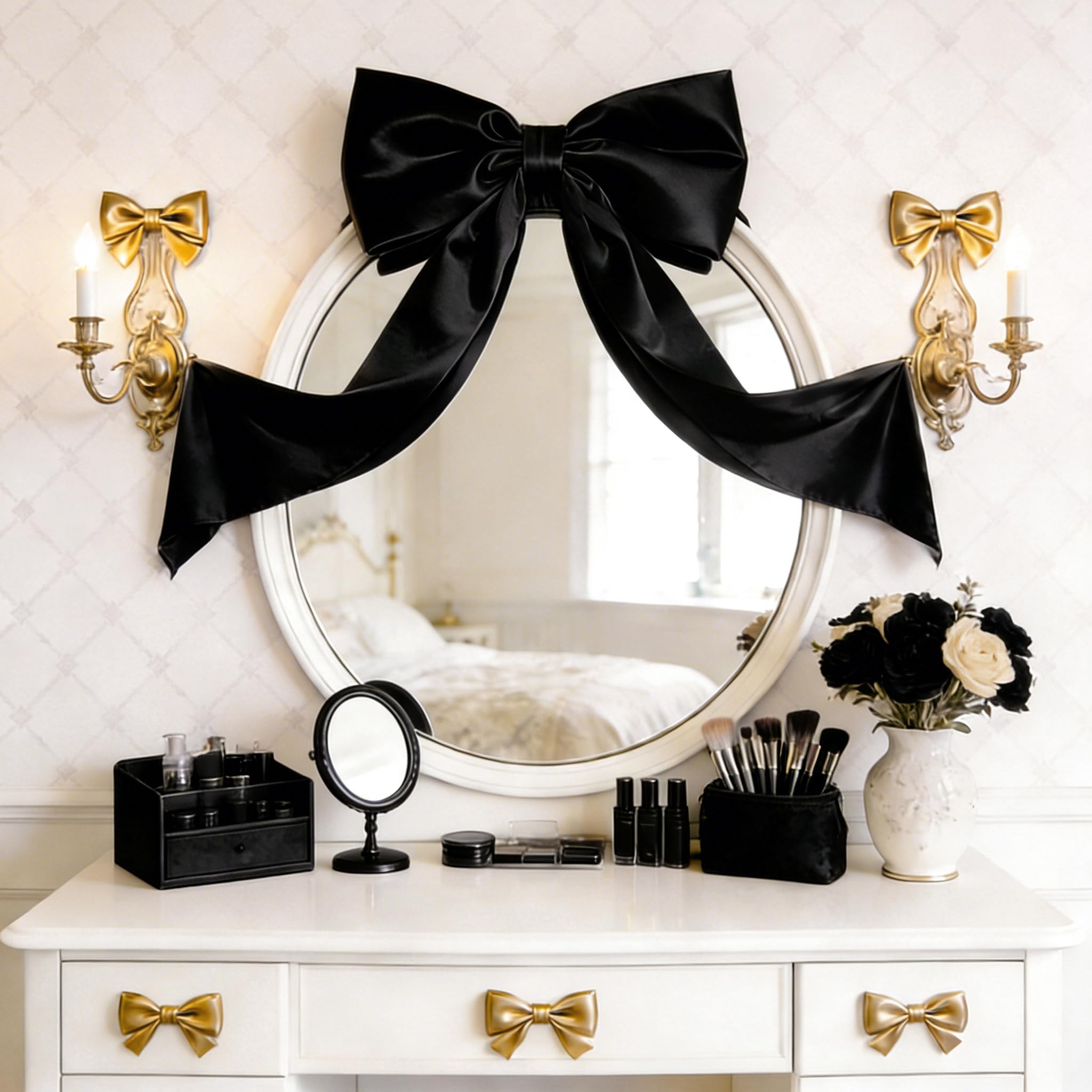 Large Satin Bow Decoration Black Bows Coquette Wall Home Room Decoration for Wedding Birthday Baby Bridal Shower Supplies 57 cm x 94 cm