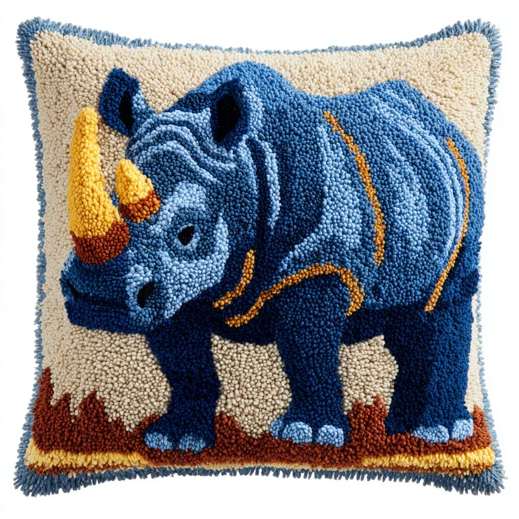 WallustrioaW Latch Hook Cushion Kits,Animal Rhinoceros