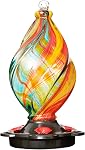 LUJII Crème glacée en forme de colibri spirale pour l'extérieur suspendu, verre soufflé à la main, 28 Fl.oz, preuve de fuite & Jardin unique et résistant à la rouille & Décor de jardin, Cadeaux pour les amoureux d'oiseaux ou les jardiniers, Ruban