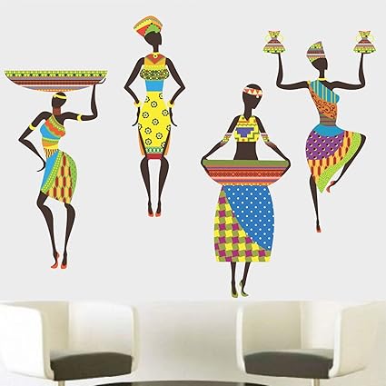 Asmi Collections Ethnic Wall Stickers Colorful Four Dancing Tribal Ladies
