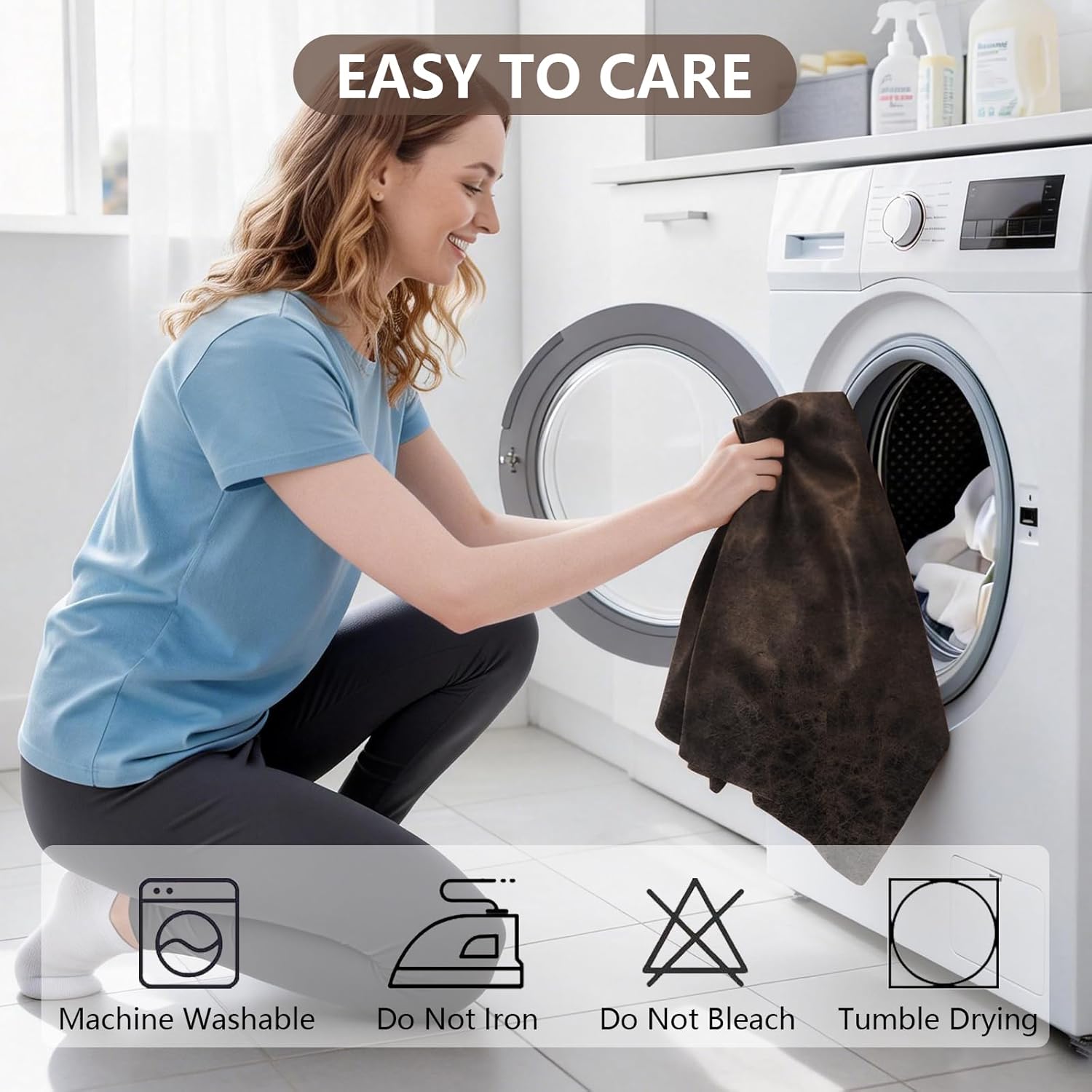 Leather Look Wingback Chair Covers, 2-Piece Wing Chair slipcover, Stretch Wing Back Armchair Slipcovers with Elastic Bottom, Soft Spandex Furniture Protector for Living Room, Brown