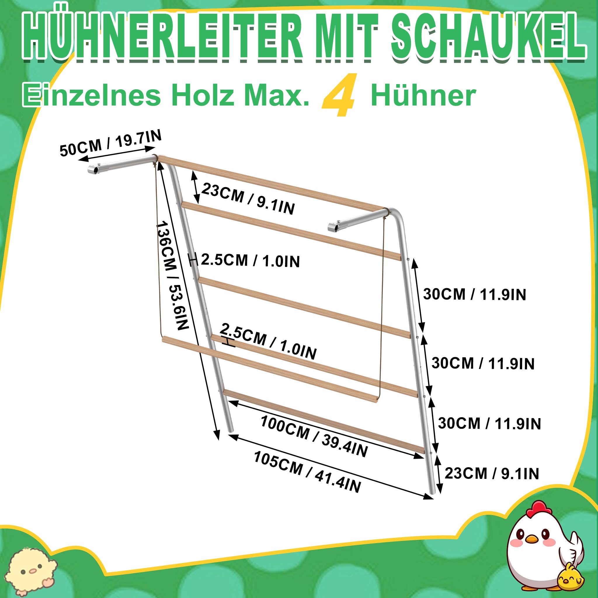 FIVMEN Balançoire pour poules à 5 niveaux - Perchoir en bois - Échelle - Perchoir - Jouet pour aire de jeux - Accessoires pour poulailler - Enclos libre