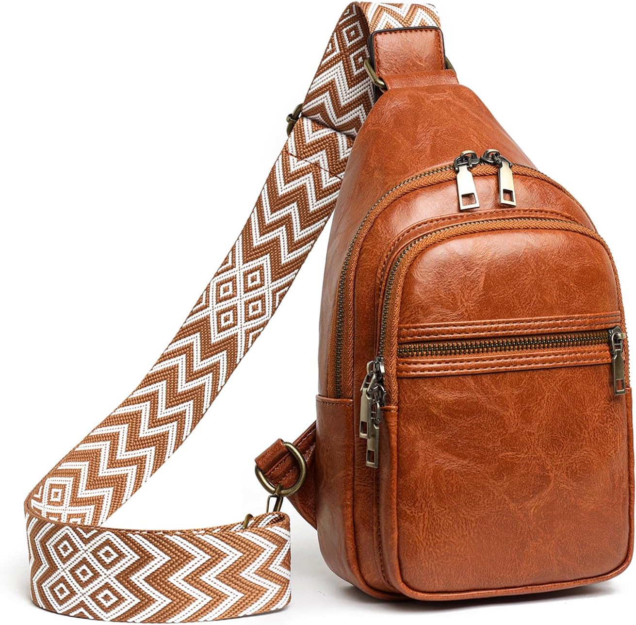 Small Sling Bag for Women Backpack Crossbody Fanny Pack, Chest Bag with Adjustable Strap, Waist Pack for Traveling Brown