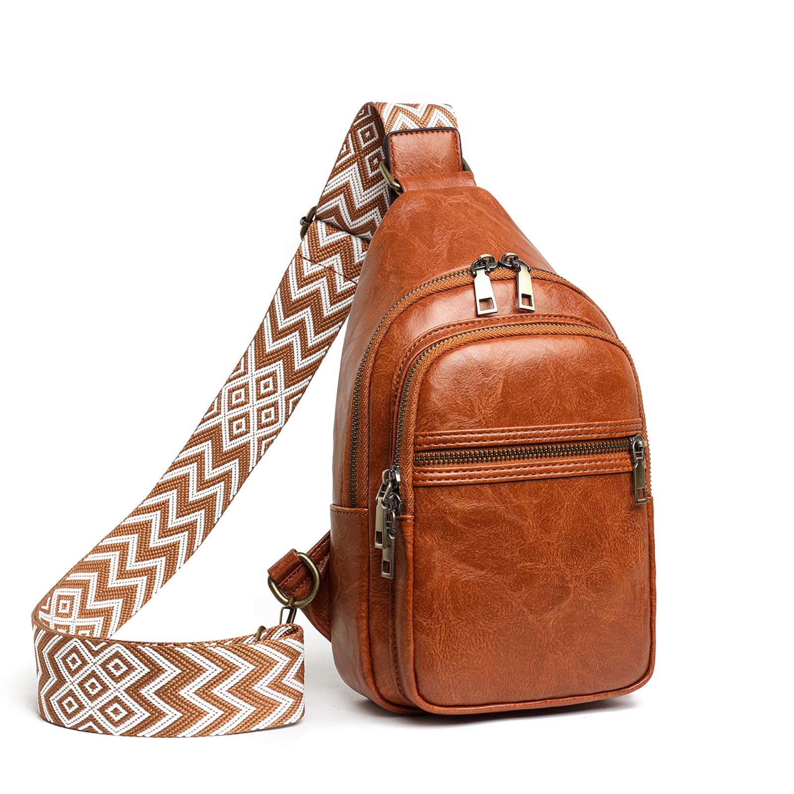 Small Sling Bag for Women Backpack Crossbody Fanny Pack, Chest Bag with Adjustable Strap, Waist Pack for Traveling Brown