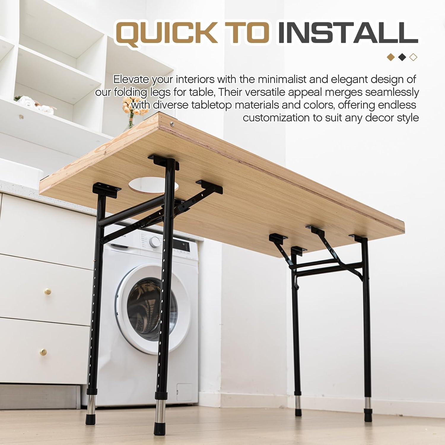 Tandefio Folding Table Legs Adjustable Height 14 Inch Wide Folding Tables Legs Collapsible Durable Metal Furniture for Kitchen, DIY Bar Desk, Coffee Dinner, Home, Tabletops, Table Saw(4 Pcs,14 Inch)