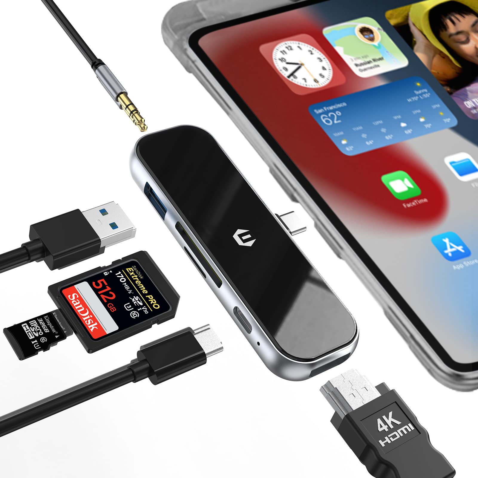 BIGBIG WON USB Port, USB C Multiport, Multiport Adapter USB C for Surface, Dell, HP, Lenovo, XPS and More Type C Devices, 6 in 1 USB C Splitter with 100 W PD
