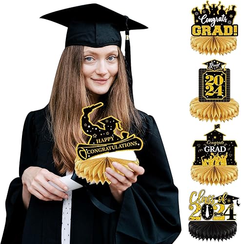 Miniatura 3 de Decoraciones de fiesta de graduación 2024, decoración de fiesta de graduación de clase de 2024, centros de mesa de nido de abeja para mesas,