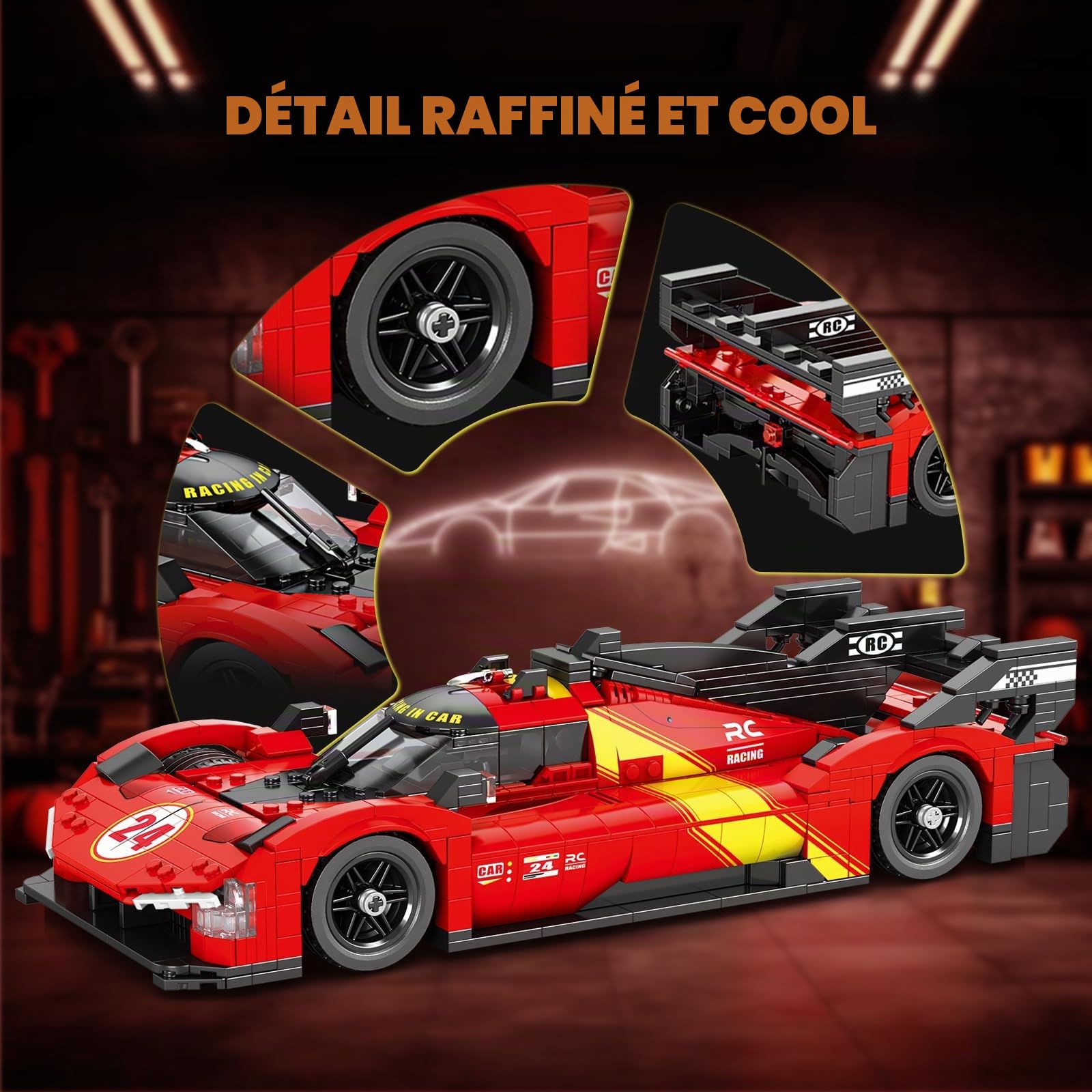 Reobrix Ensemble de Construction Supercar (1370 pièce),Modèle réduit de Voiture de Course Le Mans à l'échelle 1:16,Jeu de Construction pour Adultes, pour Les passionnés de Sport Automobile