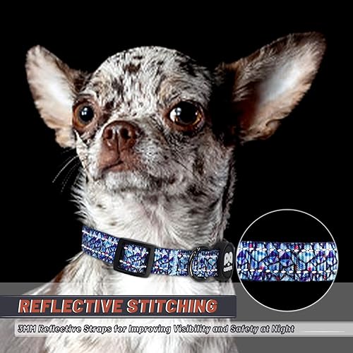 Miniatura 2 de QQPETS Collar reflectante para perro estampado de nailon suave, bonito patrón ajustable para hembras y machos, cachorros, extra pequeño, mediano y