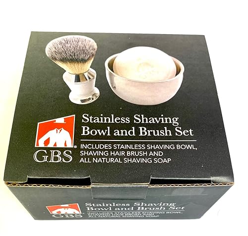 Vista 4 de G.B.S Juego de afeitado húmedo para hombre, cepillo de afeitar sintético cromado, cuenco de afeitar inoxidable con jabón de afeitar natural
