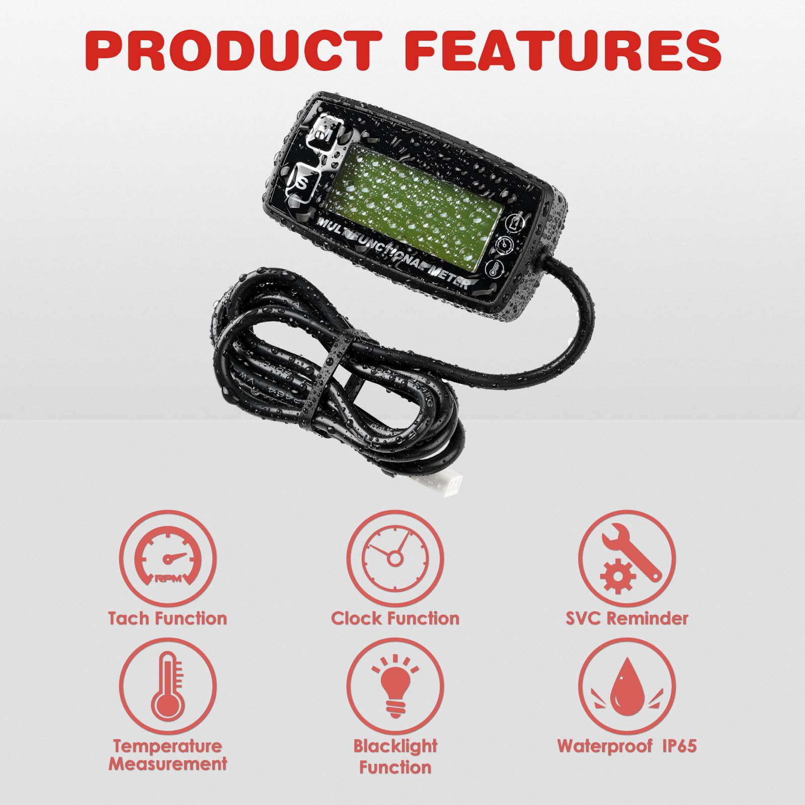 Tachymètre numérique RileyFine RQ-HM035T, fonction horloge, rappel d’entretien, mesure de la température, pour tondeuses à gazon, tracteurs, mini-vélos, motos, compresseurs, générateurs, motoneiges, b