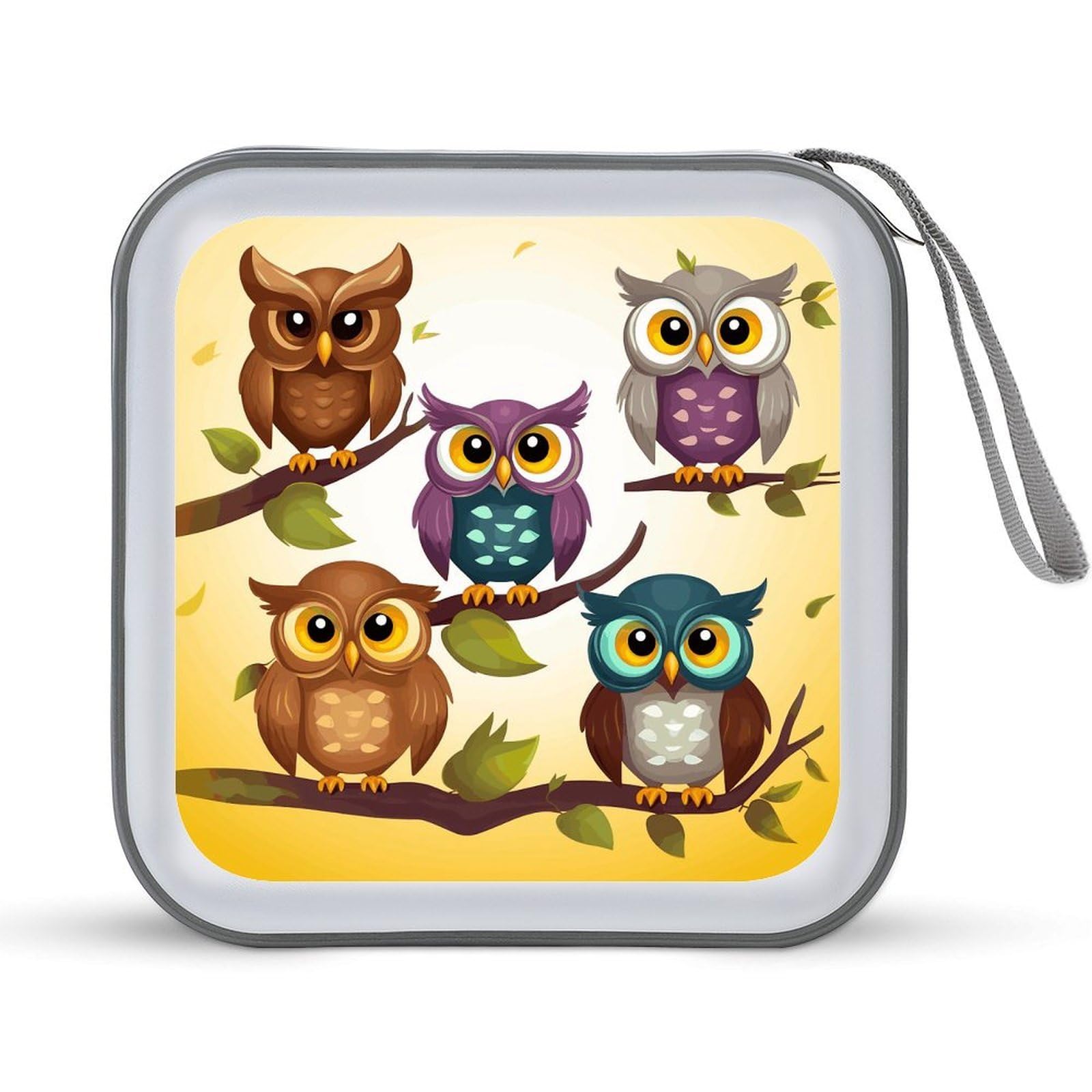 VstaDank Owls Birds 40 Capacity DVD Case with Zipper Disc, Portable Hard Plastic CD Storage Organizer Wallet Organizer Home DVD Organizer