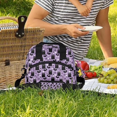 Miniatura 2 de Bolsa de almuerzo de gatos morados y negros para mujeres y hombres, exótica reutilizable, bolsa enfriadora para adultos, bolsa de almuerzo a prueba