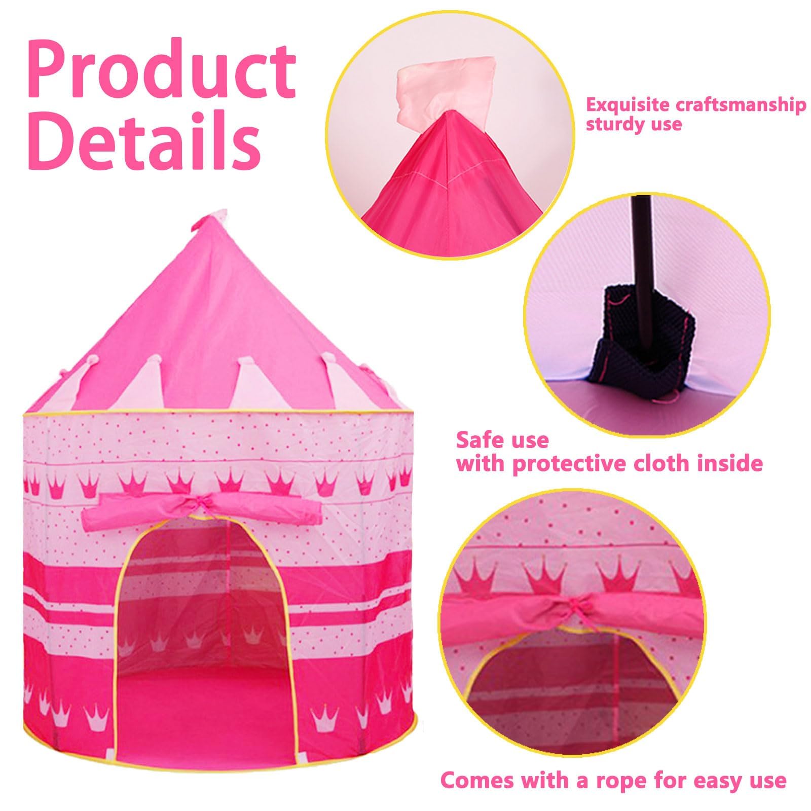 Pop Up Princess Castle Teepee Tent - Pink, Print Cloth Mongolian Yurt, Indoor/Outdoor Portable Kids Play Tent - Image 3