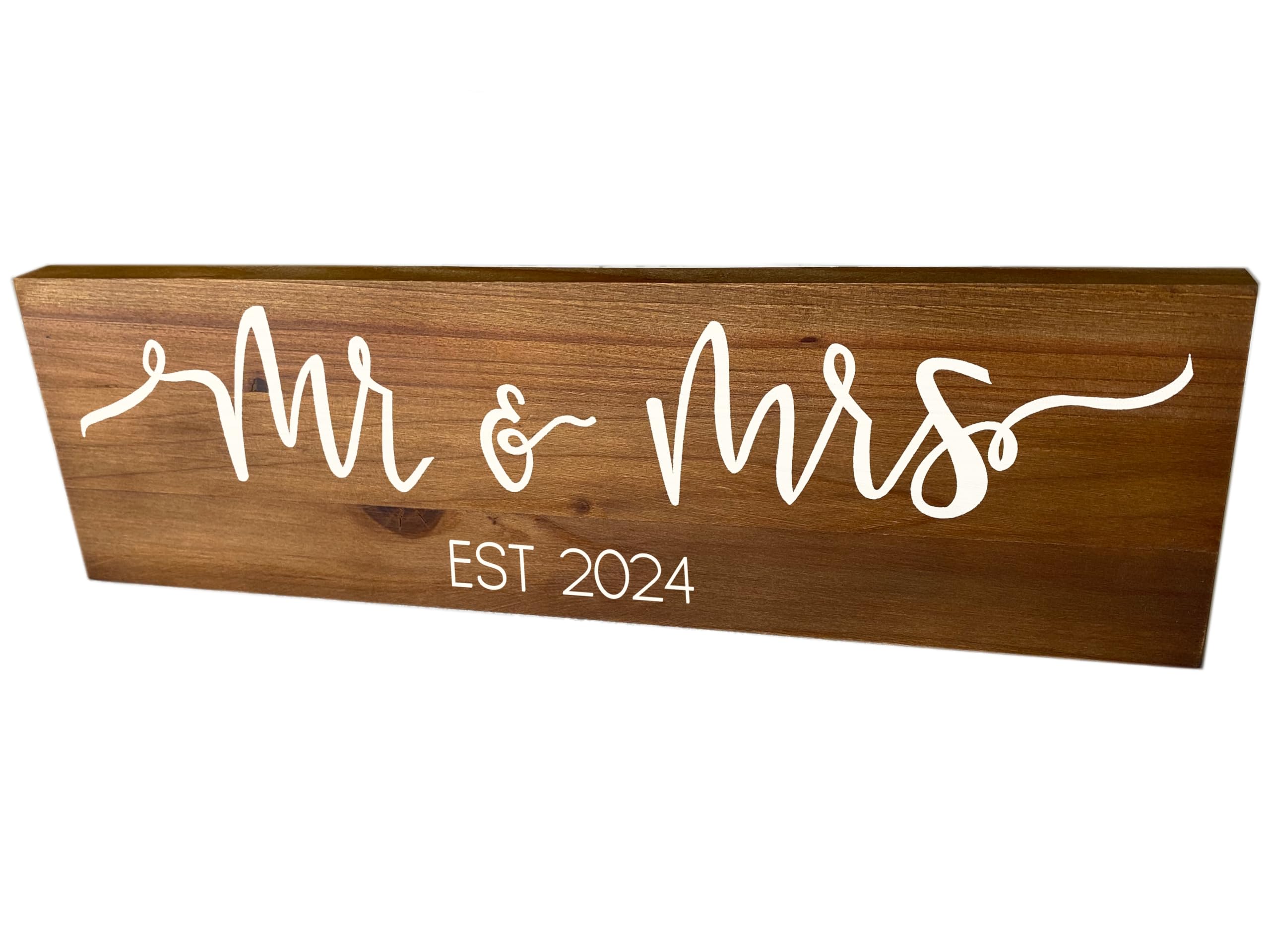 Znak Mr and Mrs - brązowy (w zestawie pudełko na prezent ślubny), duży 2024 ~ unikalny znak ślubny, prezent dla nowożeńców, prezenty dla pana i pani, dekoracja stołu weselnego