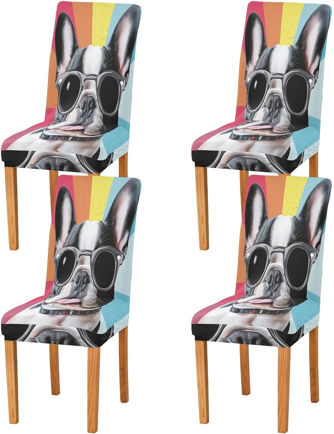 ALAZA Chair Covers for Dining Room, Cool Cute French Bulldog Puppy Stretch Chair Cover Sets Chair Protector Removable Washable for Ktichen Restaurant Hotel