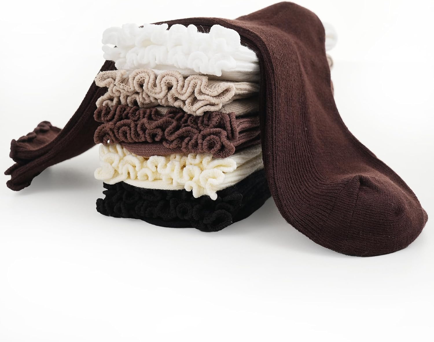 6 Pairs Ruffle Socks for Women,Frilly Socks Women,Solid Color Cute Ankle Lettuce Edge Soft Crew Socks - Image 4