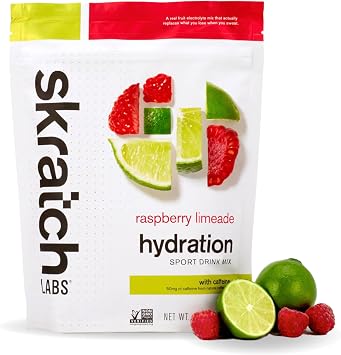 Skratch Labs | Sport Hydration Powder Drink Mix | 20 Servings | Electrolyte Powder Exercise, Endurance and Performance | Non-GMO, Vegan, Gluten Free Raspberry Limeade | Caffeinated electrolyte powder, real-fruit powder, vegan, non-GMO, clean ingredients