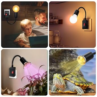 E27 Flexible Lamp Holder, Plug in Light Socket, Bulb Holder with Plug and 9MM Thick Gooseneck, Extension Bulb Adapter with On/Off Switch, Bulb Socket with Plug, Extension Lamp Converter, No Bulb