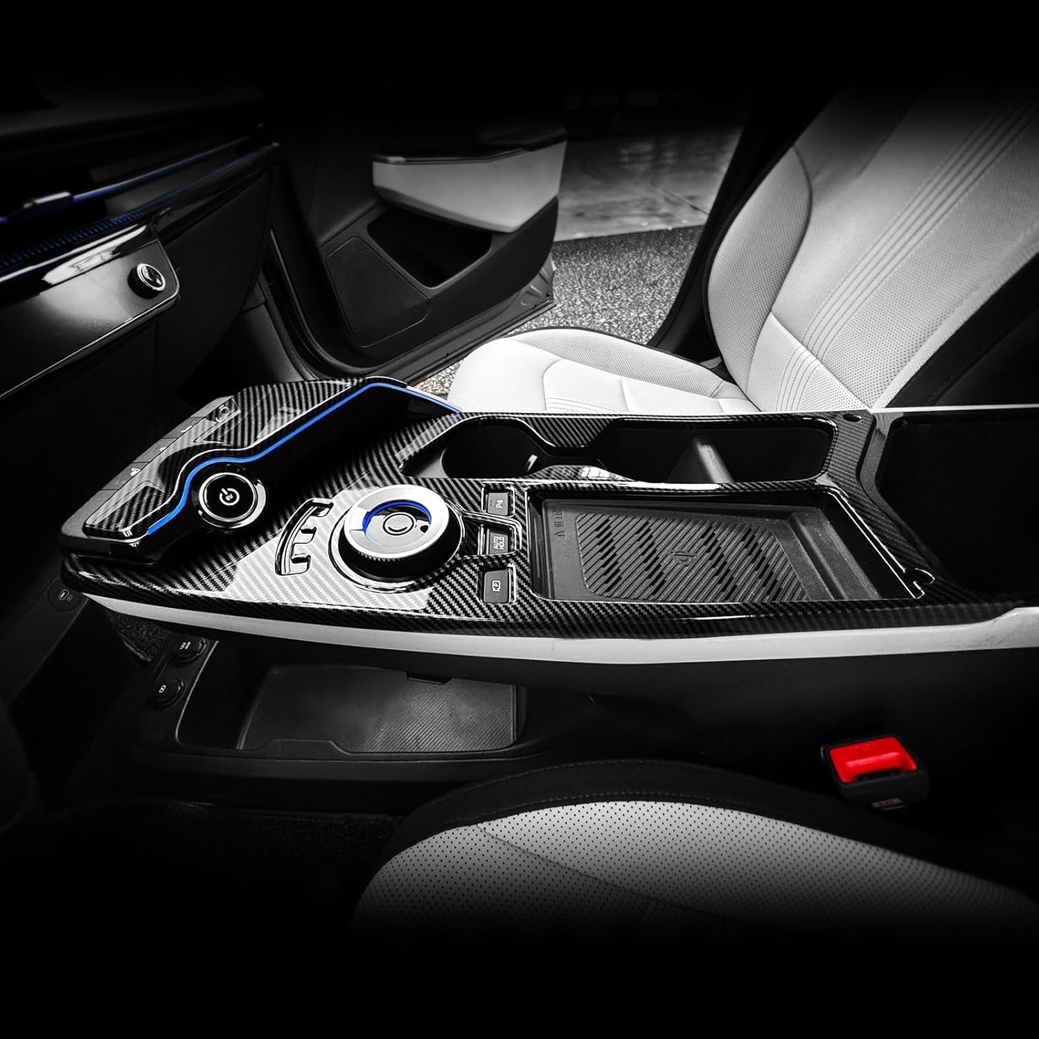 YOUTOOCAR 2PCS Gear Shift Panel Trim Covers Compatible with Kia EV6 2022-2026 Accessories (Carbon Fiber Pattern)