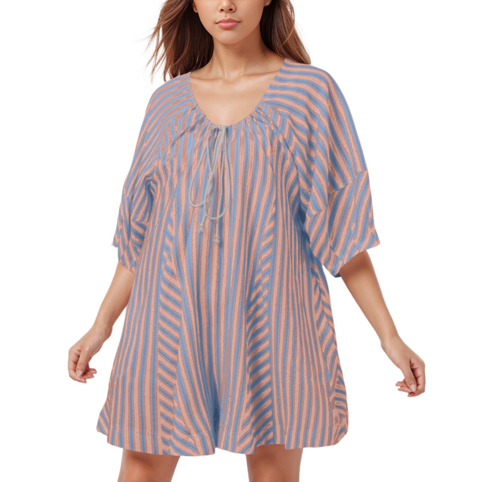 Mono elegante de mujer con diseño a rayas de caída fluida 8