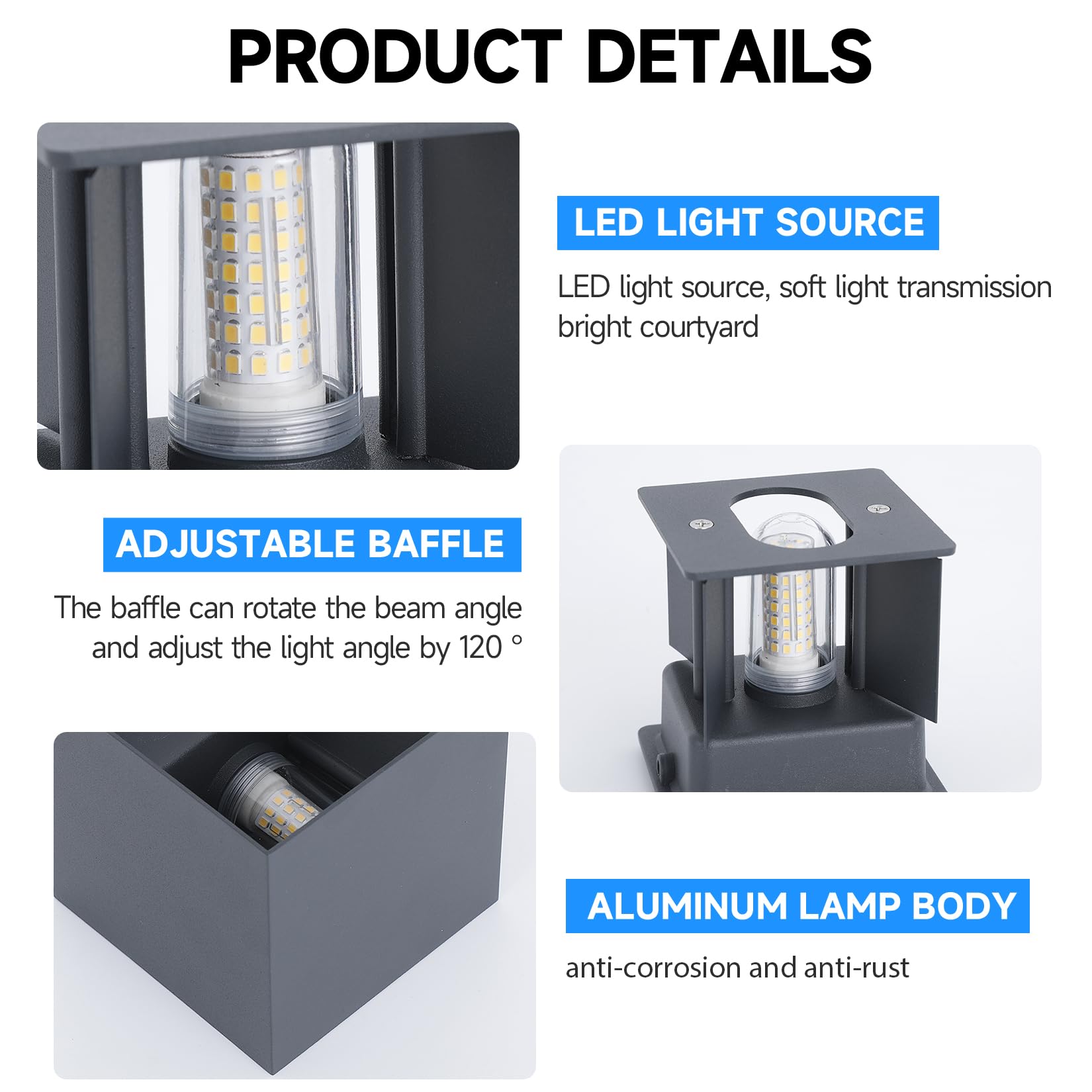 LED Wandleuchte Aussen/Innen, 4 Stücke Wandlampe Aussen mit Austauschbarer G9 Wasserdicht IP65 Außenleuchte,3000K Aluminium Außenlampe Einstellbar Abstrahlwinkel,Up Down Wandbeleuchtung Anthrazit