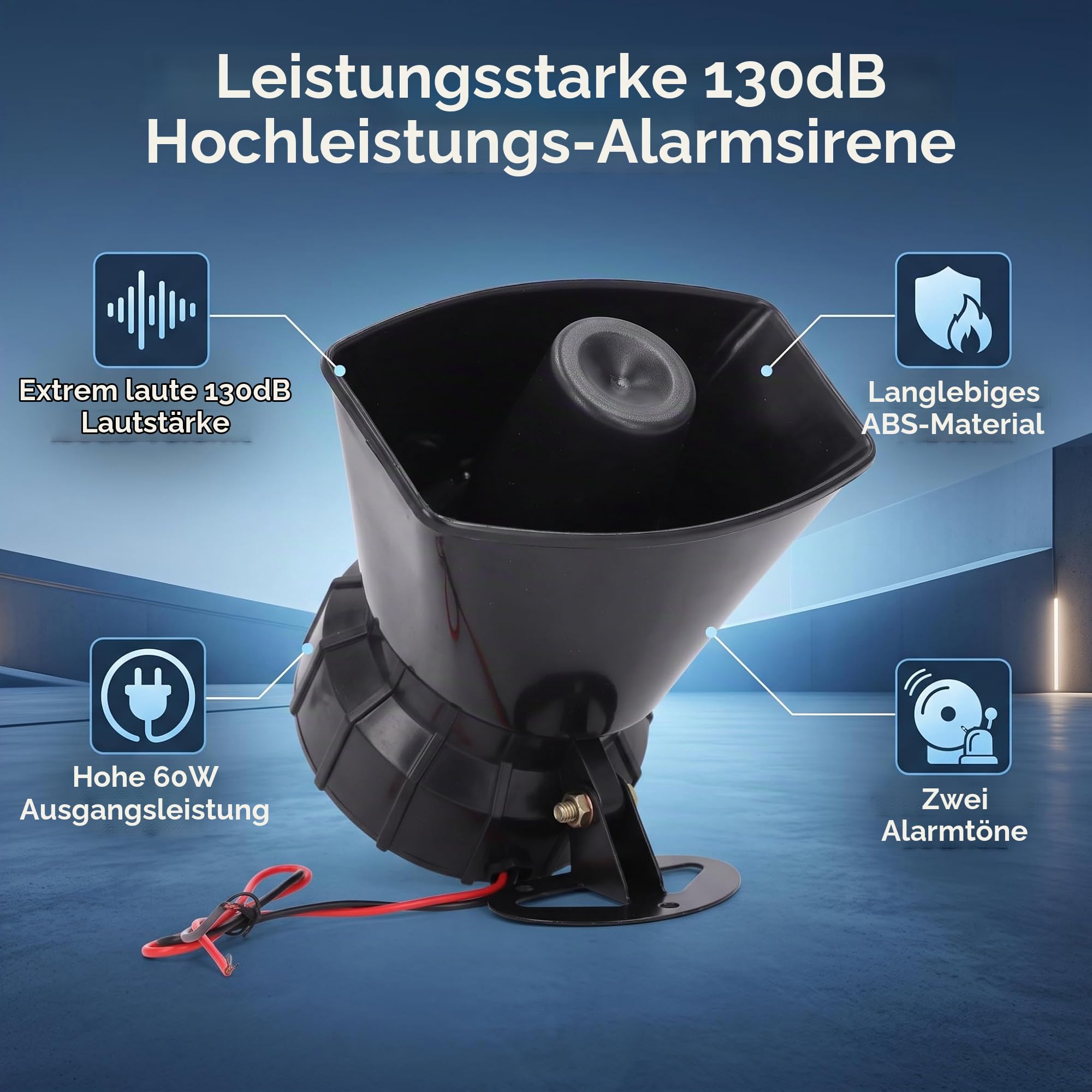 130 DB Alarmsirene, Lautsprecher, Sicherheitsalarm, 60 W, Hochleistungs-Alarmhorn, Warnlautsprecher, Warnung, Notfallsirene, Einbruchalarmsystem (AC220V)