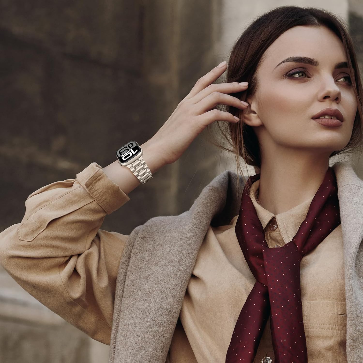 Anlinser Metal Bands Compatible with Apple Watch Band 42mm 41mm 40mm 38mm Women Men, Five-link Stainless Steel Strap for iWatch SE Series 11 10 9 8 7 6-1 (Starlight) - Image 3